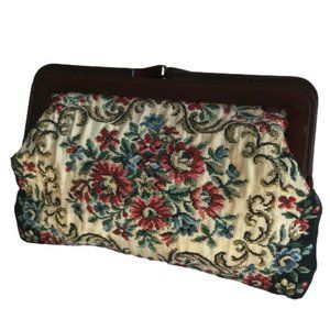 Vintage Victorian Floral Tapestry Kiss Lock Clutch